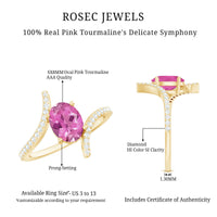 Oval Pink Tourmaline Solitaire Bypass Ring with Diamond