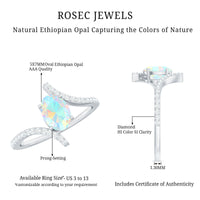 Natural Ethiopian Opal Oval Engagement Ring with Diamond Bypass Shank