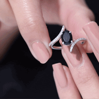 Certified Oval Cut Black Onyx Bypass Engagement Ring with Diamond
