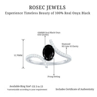 Certified Oval Cut Black Onyx Bypass Engagement Ring with Diamond