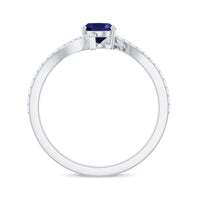 5X7 mm Oval Cut Lab Created Blue Sapphire Bypass Solitaire Ring with Diamond