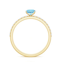 Natural Aquamarine Diamond Oval Engagement Ring with Wedding Band