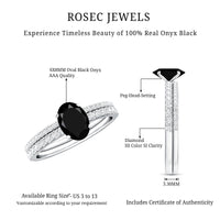 6X8mm Oval Cut Black Onyx Solitaire Rings Set with Diamond Wedding Band