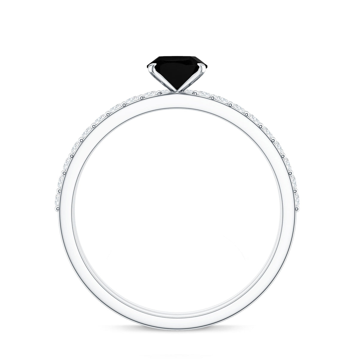 6X8mm Oval Cut Black Onyx Solitaire Rings Set with Diamond Wedding Band