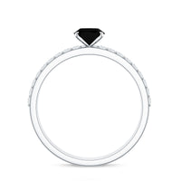 6X8mm Oval Cut Black Onyx Solitaire Rings Set with Diamond Wedding Band