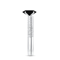 6X8mm Oval Cut Black Onyx Solitaire Rings Set with Diamond Wedding Band