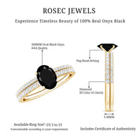 6X8mm Oval Cut Black Onyx Solitaire Rings Set with Diamond Wedding Band