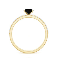 6X8mm Oval Cut Black Onyx Solitaire Rings Set with Diamond Wedding Band