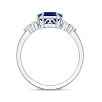 Certified 4.8 Carat Asscher Cut Lab Grown Blue Sapphire Engagement Ring with Diamond Trio