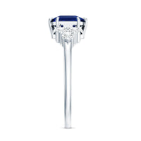 Certified 4.8 Carat Asscher Cut Lab Grown Blue Sapphire Engagement Ring with Diamond Trio