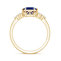 Certified 4.8 Carat Asscher Cut Lab Grown Blue Sapphire Engagement Ring with Diamond Trio