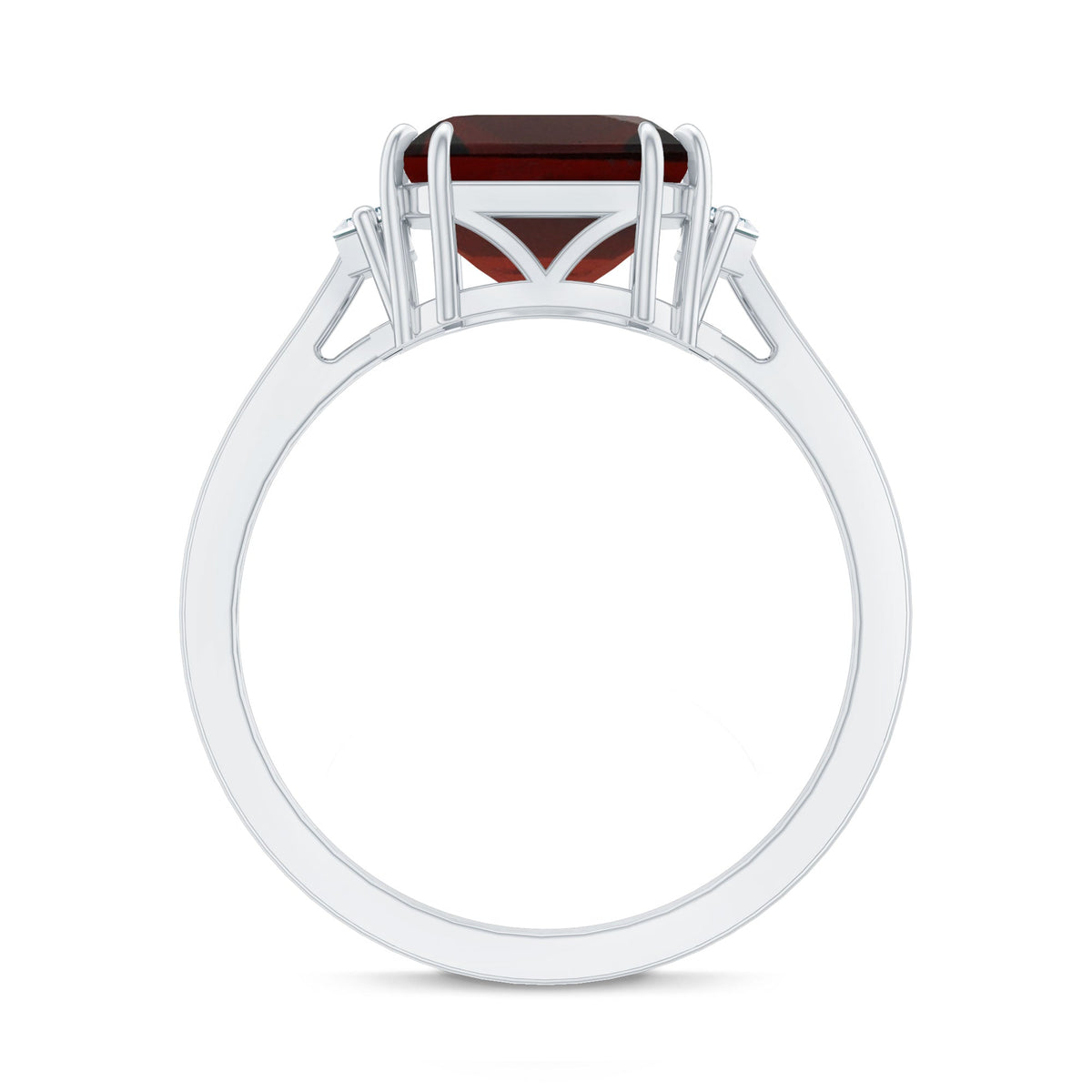 Natural 8mm Asscher Cut Garnet Engagement Ring with Diamond
