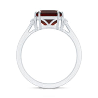 Natural 8mm Asscher Cut Garnet Engagement Ring with Diamond