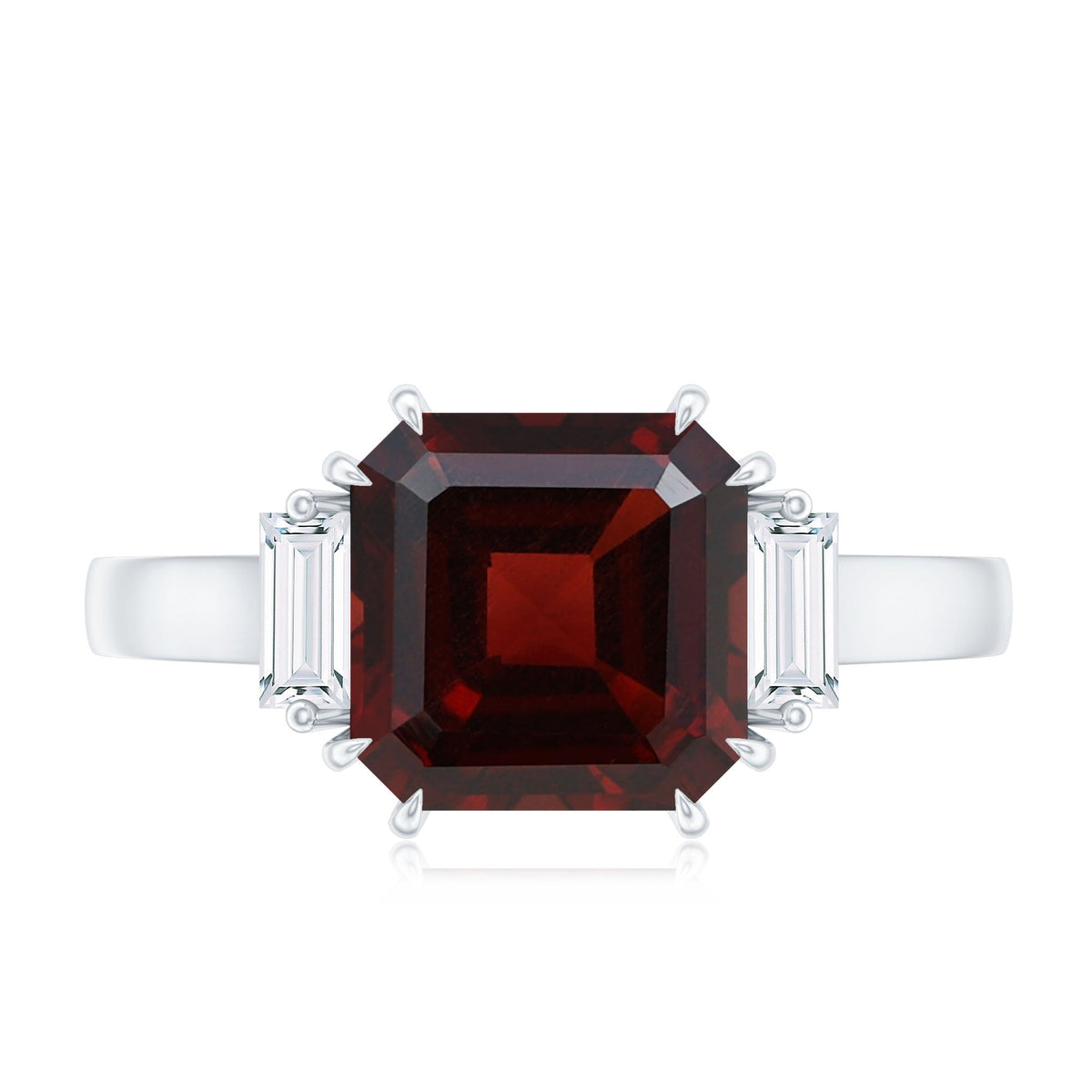 Natural 8mm Asscher Cut Garnet Engagement Ring with Diamond