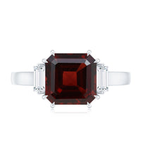 Natural 8mm Asscher Cut Garnet Engagement Ring with Diamond
