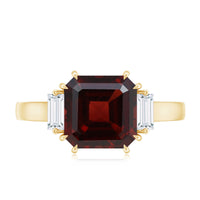 Natural 8mm Asscher Cut Garnet Engagement Ring with Diamond