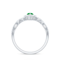 Natural Marquise Emerald Diamond Halo Engagement Ring with Crossover Shank