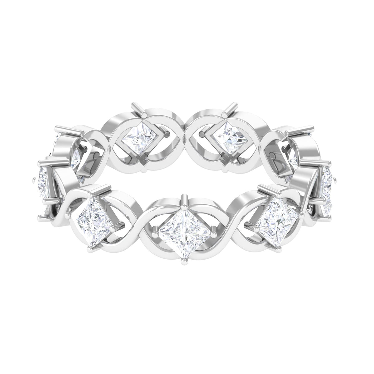 Princess Cut Cubic Zirconia Crossover Eternity Band Ring