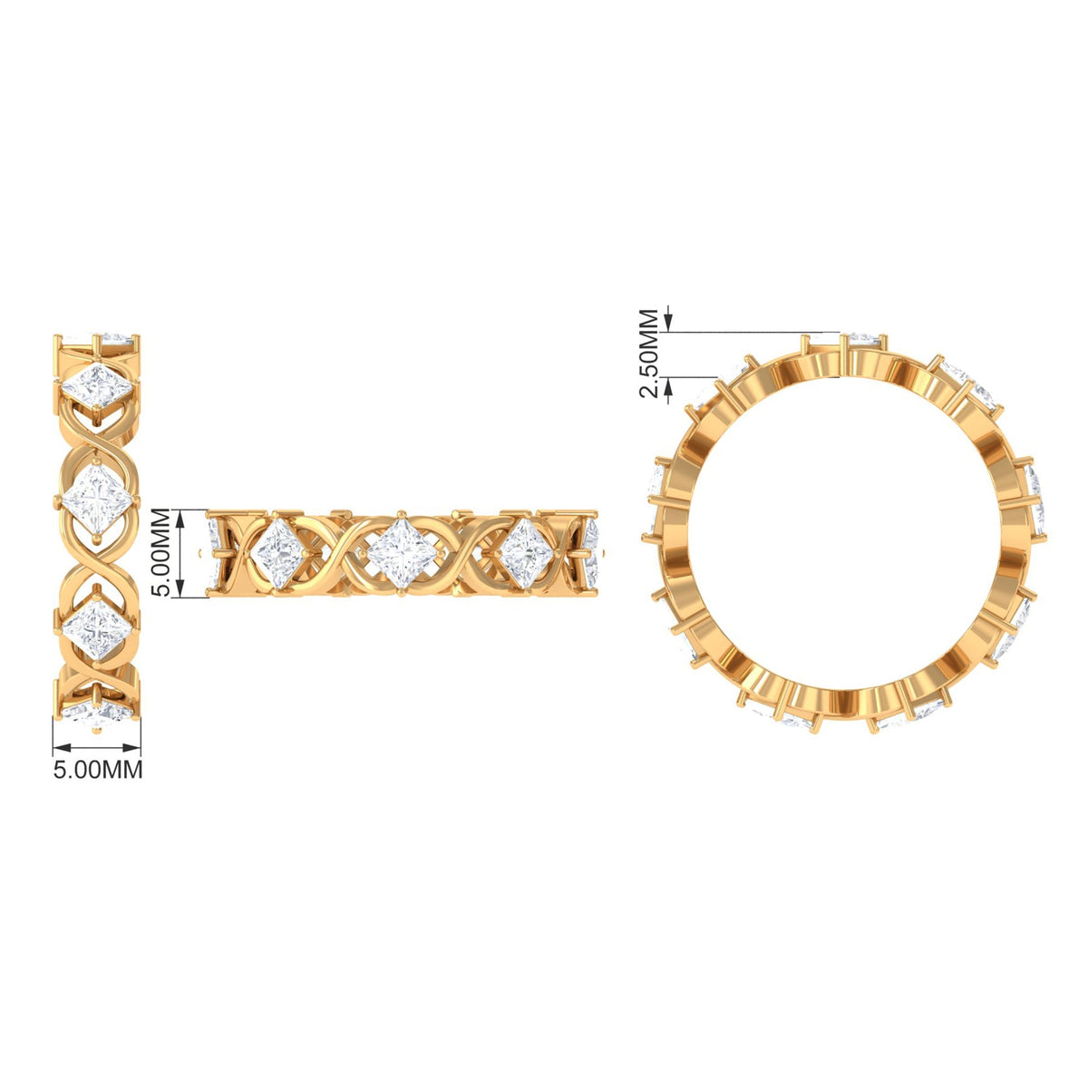 Princess Cut Cubic Zirconia Crossover Eternity Band Ring