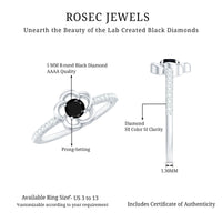 Certified 0.8 Carat Lab Grown Black Flower Promise Ring with White Diamond
