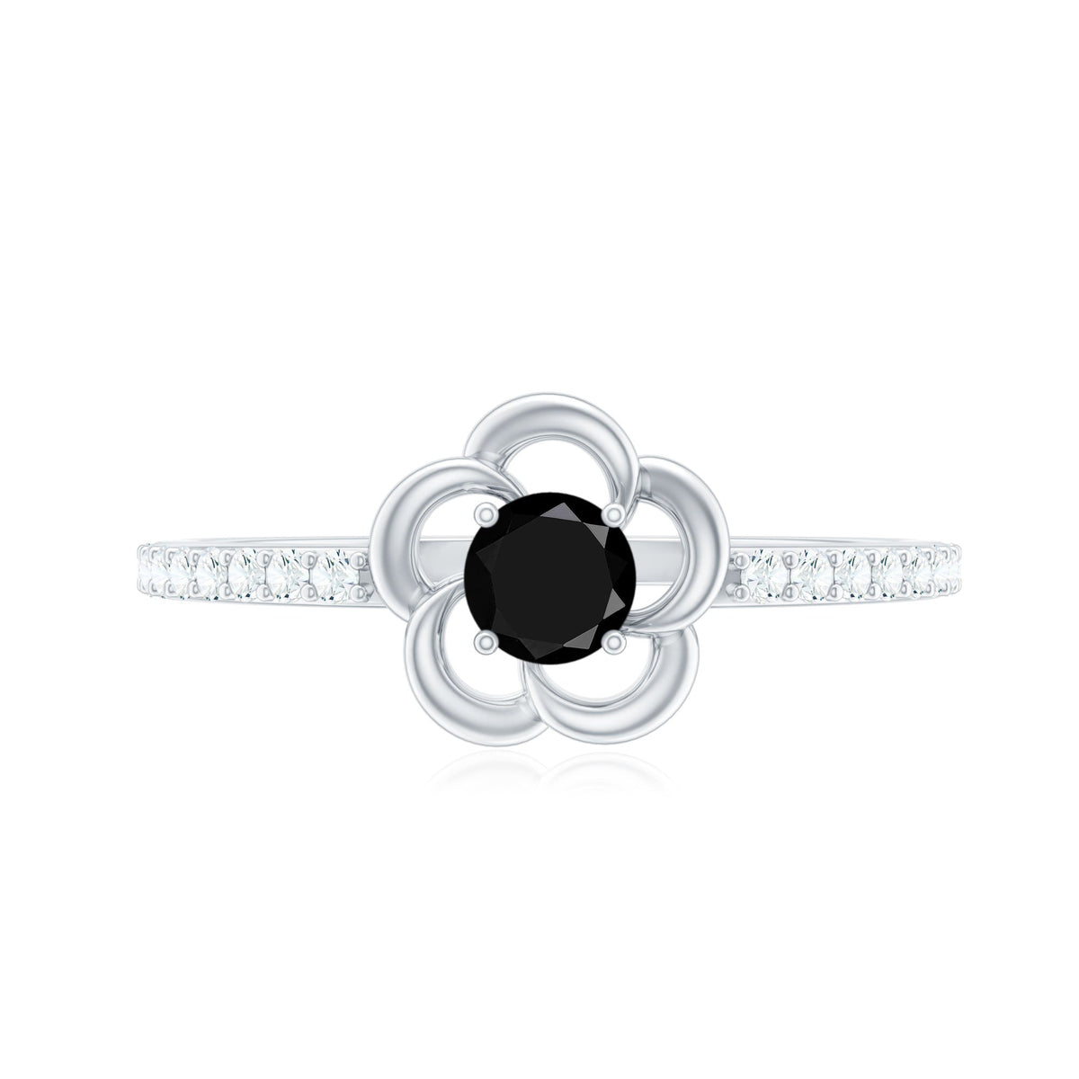Certified 0.8 Carat Lab Grown Black Flower Promise Ring with White Diamond