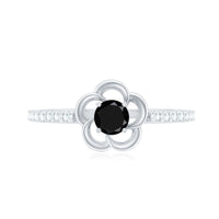 Certified 0.8 Carat Lab Grown Black Flower Promise Ring with White Diamond