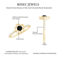 Certified 0.8 Carat Lab Grown Black Flower Promise Ring with White Diamond