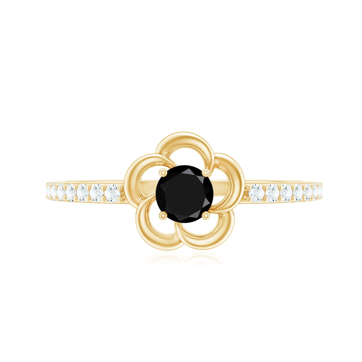 Certified 0.8 Carat Lab Grown Black Flower Promise Ring with White Diamond