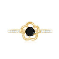 Certified 0.8 Carat Lab Grown Black Flower Promise Ring with White Diamond