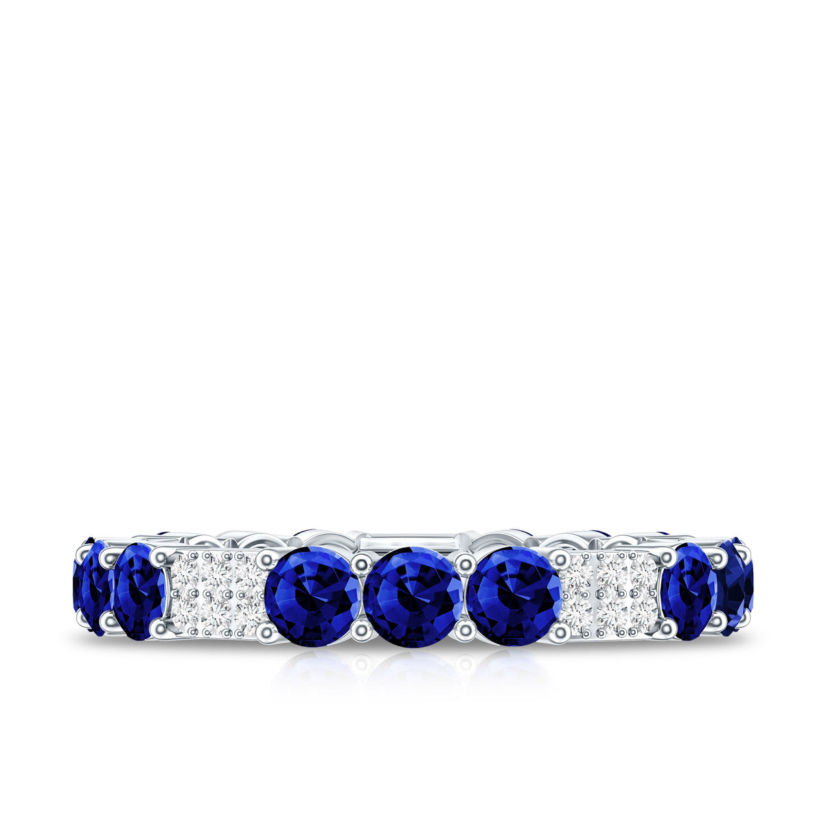 Certified Lab Grown Blue Sapphire Eternity Band Ring with Diamond