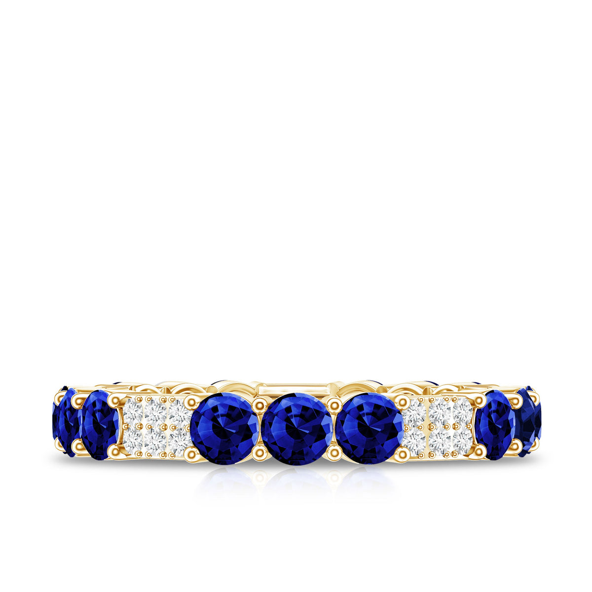 Certified Lab Grown Blue Sapphire Eternity Band Ring with Diamond