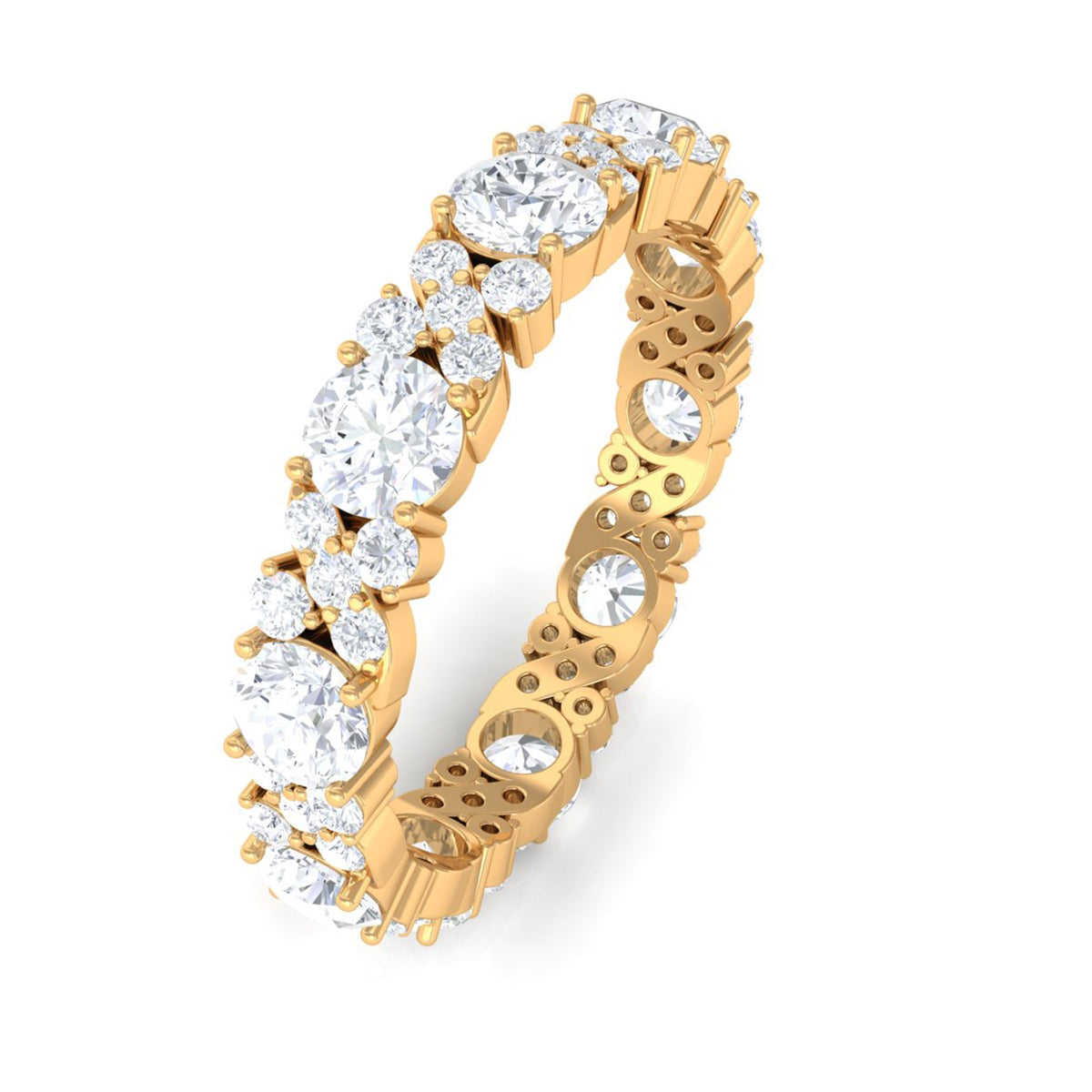 Elegant 1-carat cubic zirconia eternity ring by Rosec Jewels showcasing a continuous row of sparkling stones on a silver band.