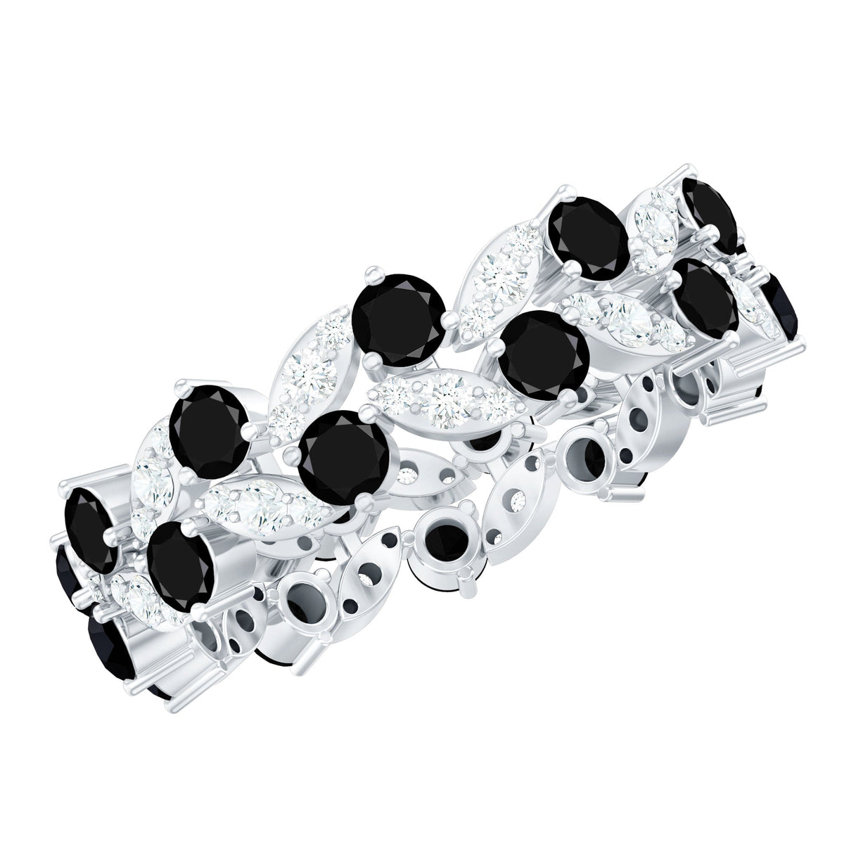 Nature Inspired Lab Grown Black Diamond Eternity Band Ring with Moissanite