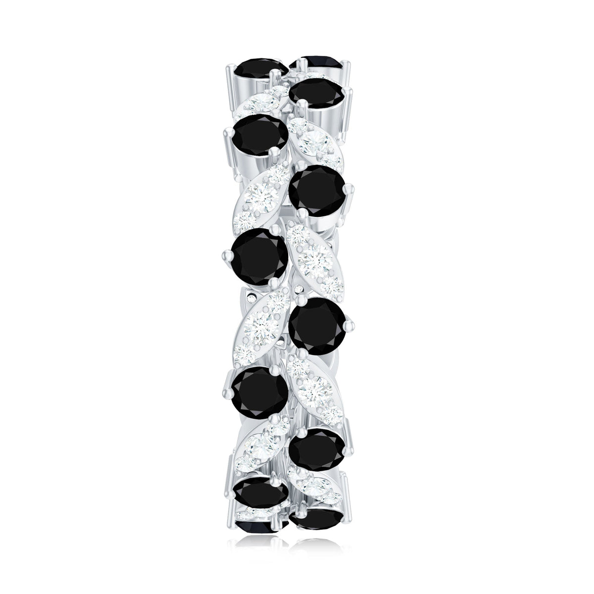 Nature Inspired Lab Grown Black Diamond Eternity Band Ring with Moissanite