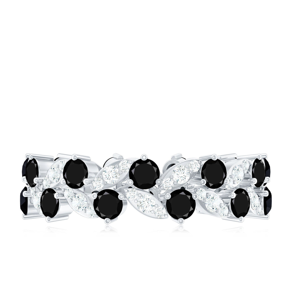 Nature Inspired Lab Grown Black Diamond Eternity Band Ring with Moissanite