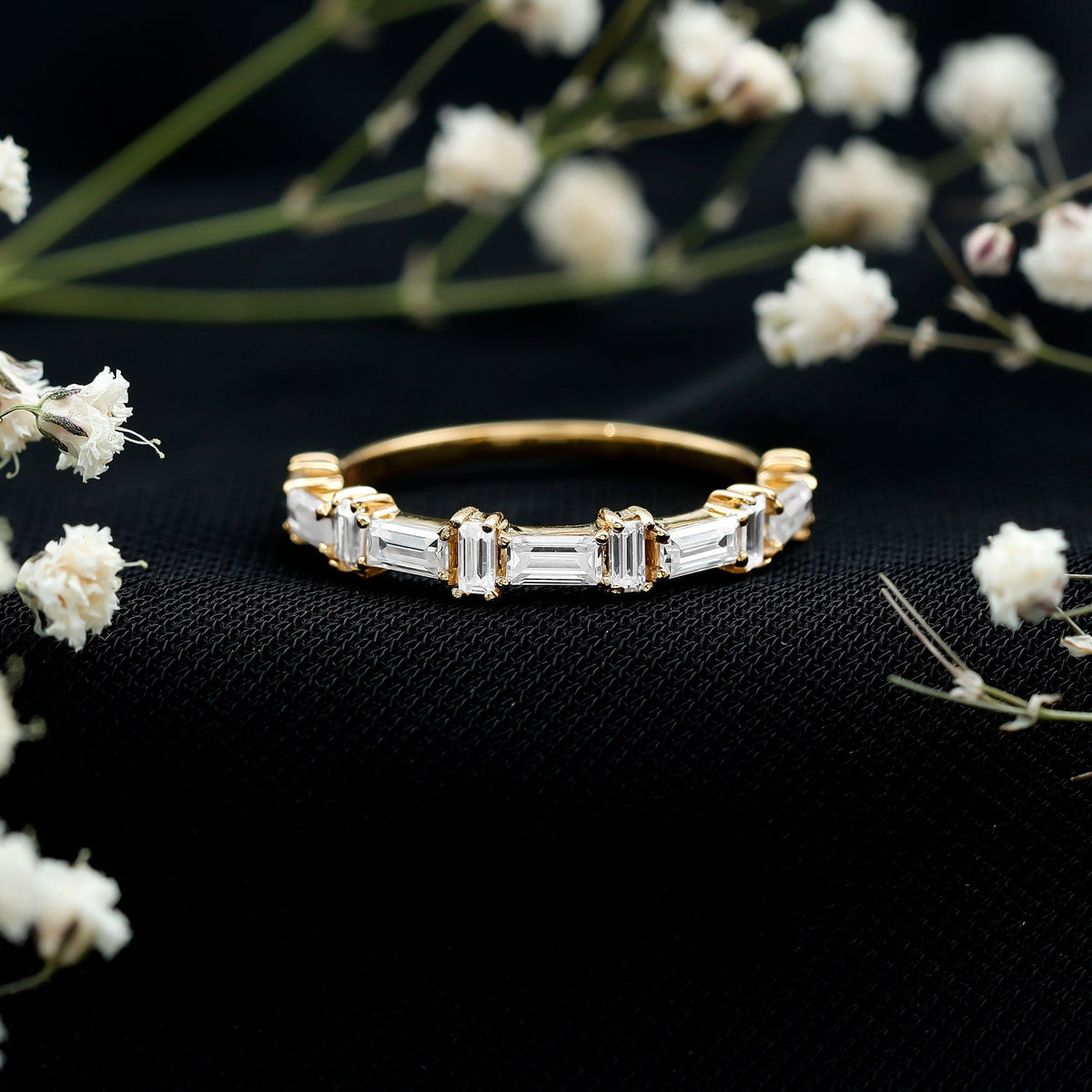 Baguette Cut Cubic Zirconia Designer Half Eternity Ring