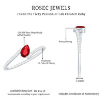 Pear Shape Lab Grown Ruby and Diamond Bypass Promise Ring