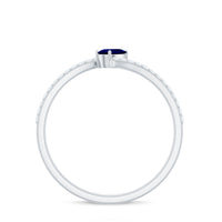 Certified Lab Created Blue Sapphire and Diamond Promise Ring with Bypass Shank