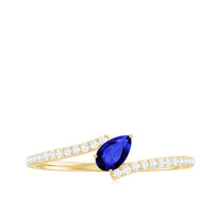 Certified Lab Created Blue Sapphire and Diamond Promise Ring with Bypass Shank
