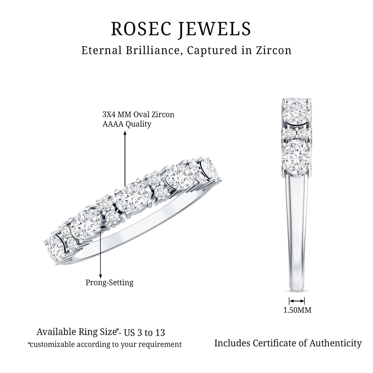 Oval and Round Cubic Zirconia Half Eternity Wedding Band