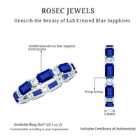 Certified Lab Grown Blue Sapphire Emerald Cut Eternity Band Ring