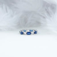 Certified Lab Grown Blue Sapphire Emerald Cut Eternity Band Ring