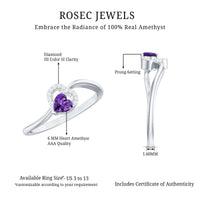 Real 0.9 Carat Amethyst Heart Promise Ring with Diamond