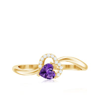 Real 0.9 Carat Amethyst Heart Promise Ring with Diamond