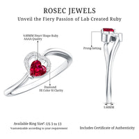 Heart Shape Lab Grown Ruby and Diamond Twisted Promise Ring