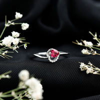 Heart Shape Lab Grown Ruby and Diamond Twisted Promise Ring