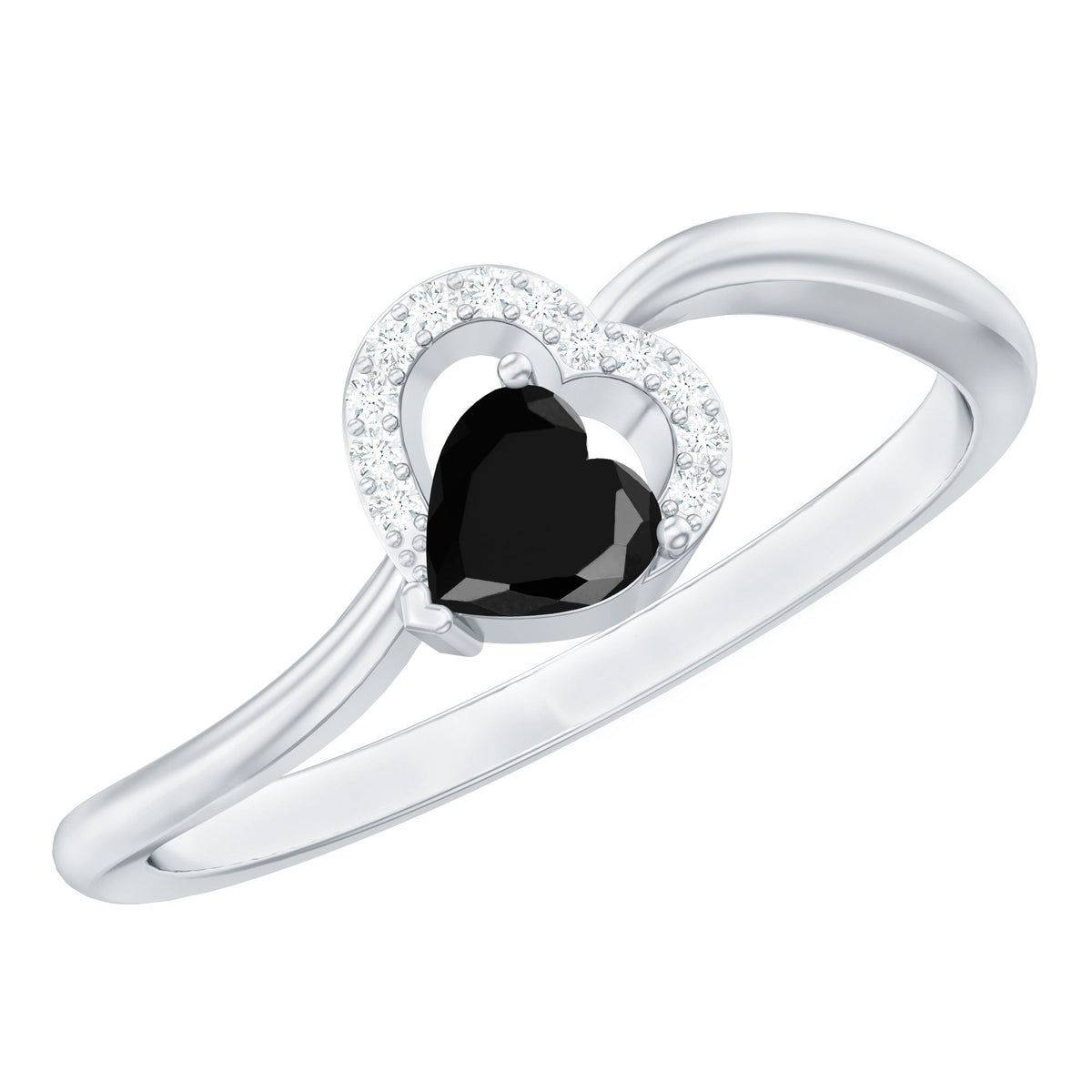 Genuine Black Onyx and Diamond Heart Promise Ring