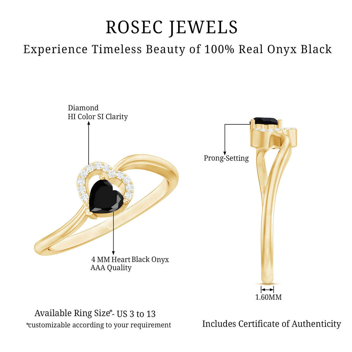 Genuine Black Onyx and Diamond Heart Promise Ring