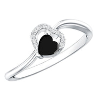 Natural Black Spinel Heart Promise Ring with Diamond