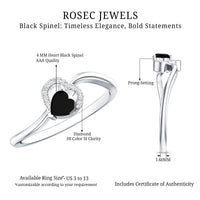 Natural Black Spinel Heart Promise Ring with Diamond